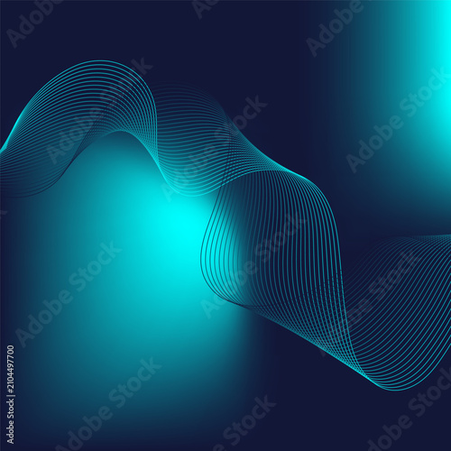 Abstract wavy line background on blue and turquoise gradient. Vector illustration, flat design