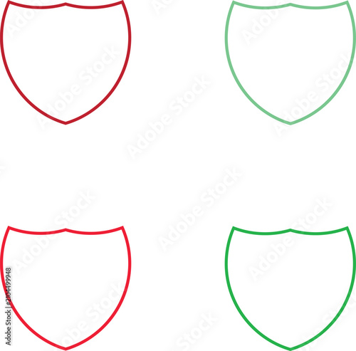 Fotografía Minimal Shield Outline Icon Set in Red and Green Colors Isolated on White Backgr