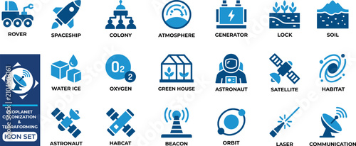 Foto Exoplanet colonization and terraforming icons representing future space exploration