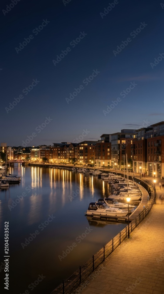 Fototapeta premium Boats moored in a marina at night