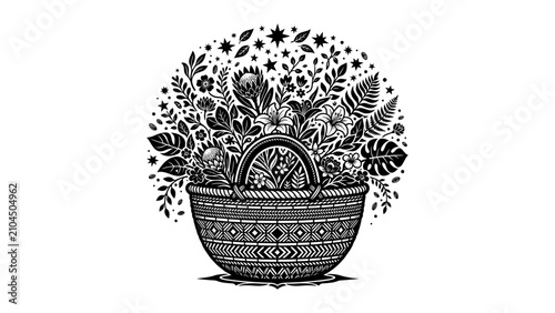 Decorative Botanical Basket Arrangement Vector