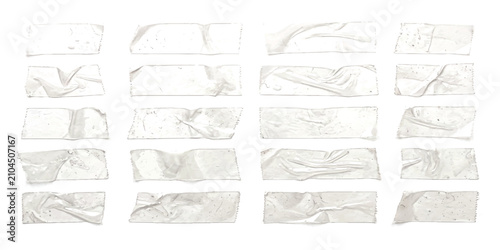 Set of various clear adhesive tape strips with wrinkled texture for scrapbooking and design