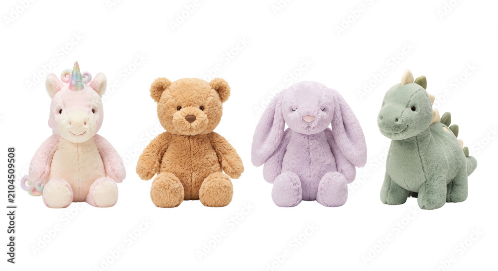 Fototapeta premium Cute colorful stuffed plush animals set for kids