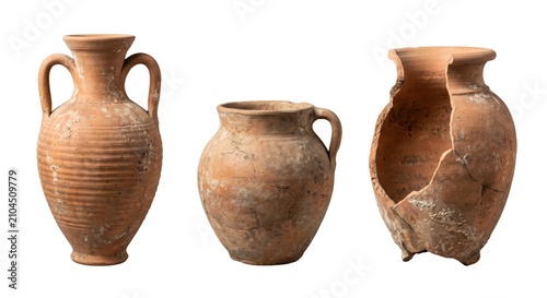 Schilderij op canvas Ancient terracotta ceramic amphora jug set