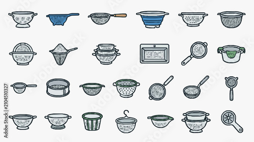 Billede på lærred Collection of Kitchen Straining and Mixing Utensils Illustration