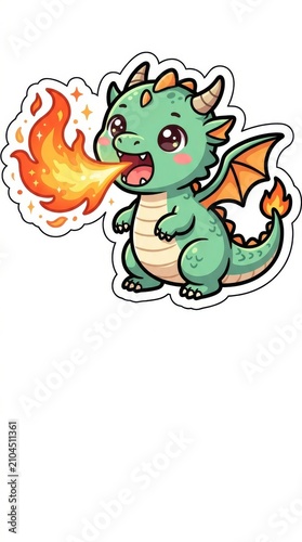 Cute cartoon baby dragon breathing fire