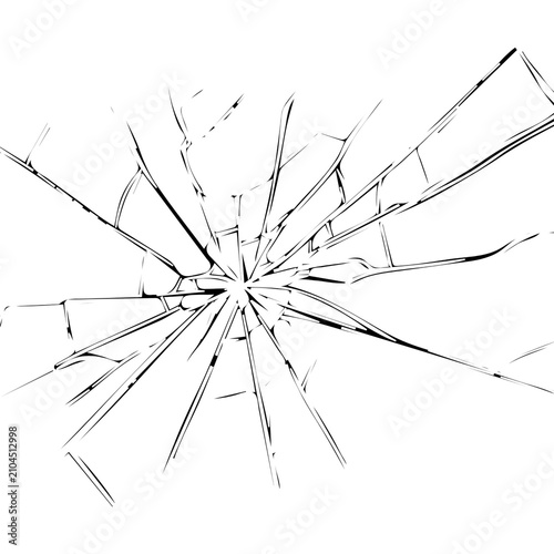 Quadro su tela Broken glass shattered cracks design element, black lines isolated on white back