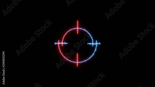 Target icon red color 4k illustration. Abstract neon bright military training, military target icon moving concept. Black background 4k illustration.