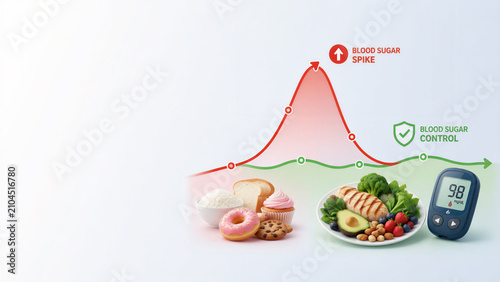 Blood sugar curve comparing sugary foods and healthy meal
