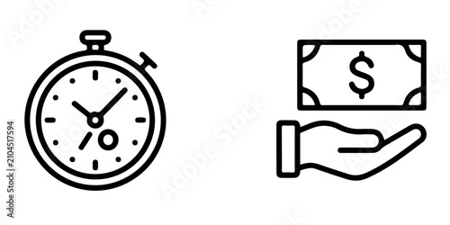 Photos Time and money concept stopwatch and hand holding cash illustration
