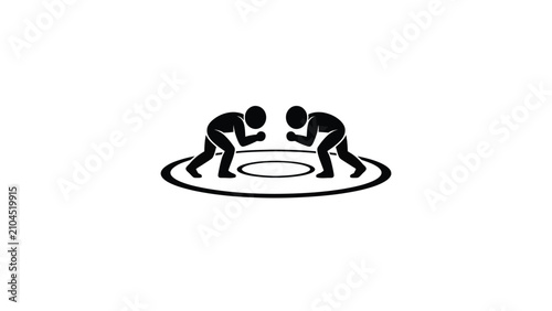 Canvas Print Black and white vector pictogram of two stylized human figures in wrestling stan