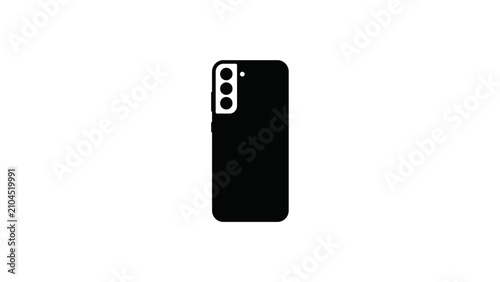 Minimalist smartphone silhouette vector, black mobile phone back view with triple camera lens, modern cellular device icon for tech UI design