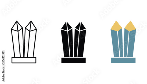Foto Crystal gem cluster icon set in three variations featuring outline solid and fla