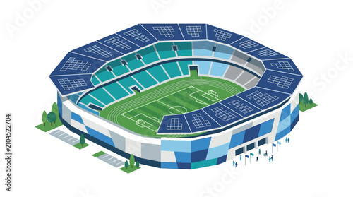 Modern Soccer Stadium Isometric View, Sports Arena Design, Football Field