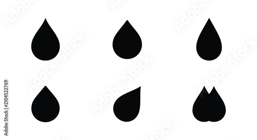 Billede på lærred Collection of black water droplet silhouettes against a white background silhoue