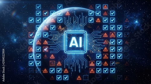 A digital concept of AI processing errors and misinformation within a futuristic neural network.