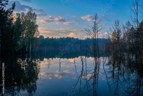 Reflecting Serenity at Sunset on Peaceful Lake