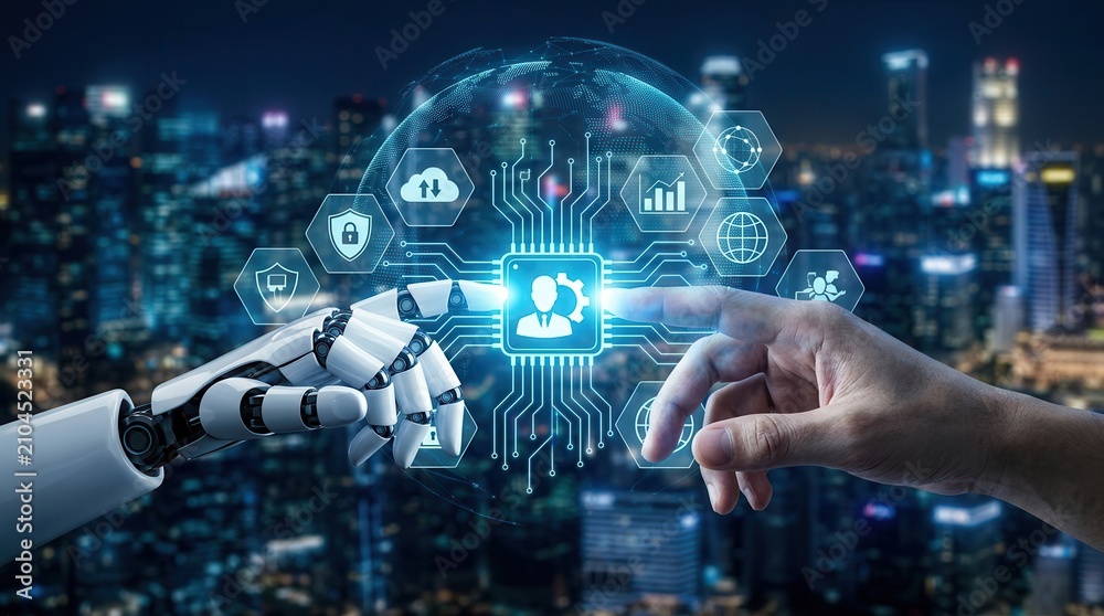 Fototapeta premium Seamless digital services and intelligent operations achieved through AI system integration.
