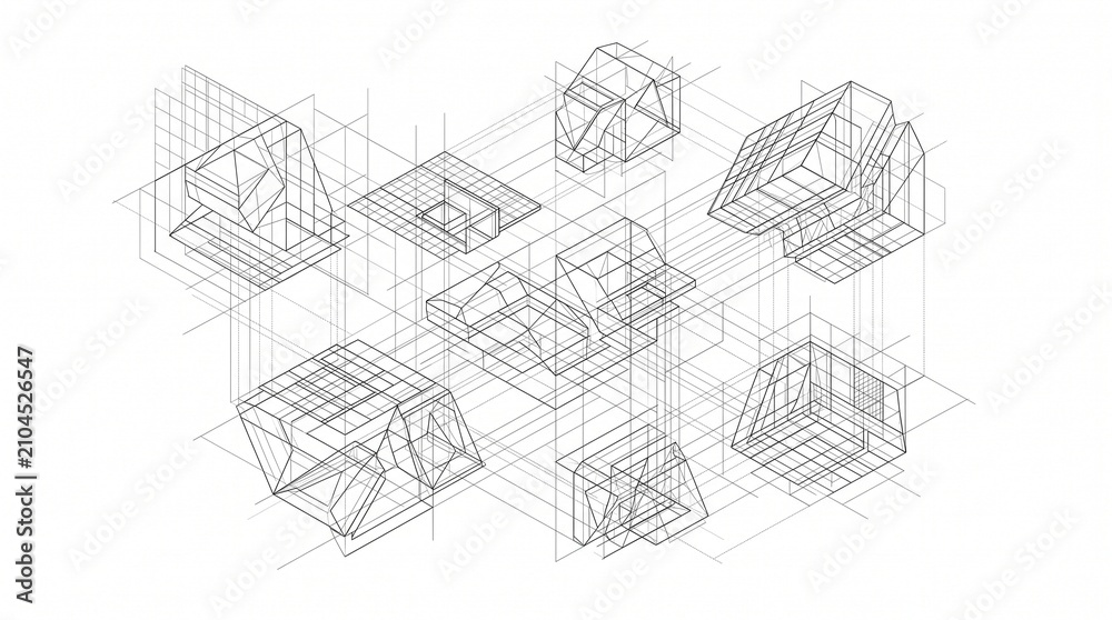 Obraz premium Abstract geometric architectural wireframe designs for designers background isometric view