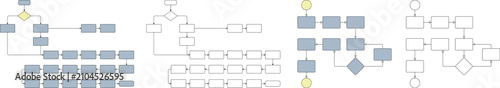 Vertical Branching Org Chart Set, Hierarchy Diagram Template with Multiple Layouts, Vector Business Structure and Workflow Elements