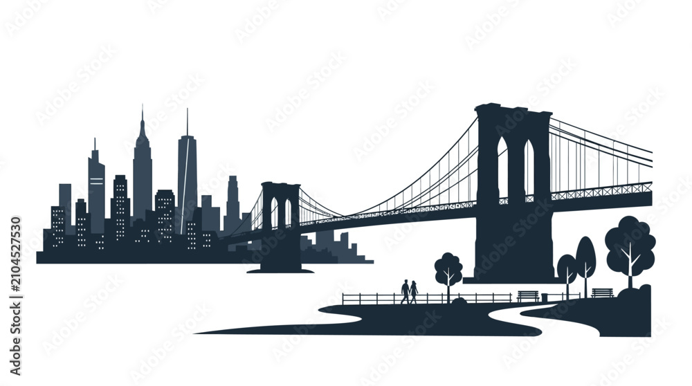 Obraz premium New York City Skyline Silhouette with Brooklyn Bridge and Park