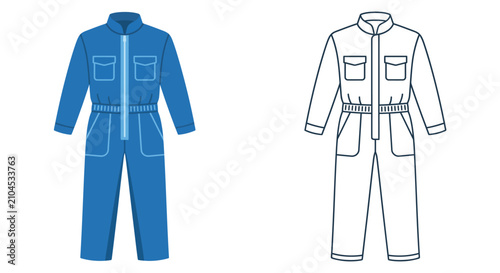 Blue work jumpsuit and line art version flat vector illustration
