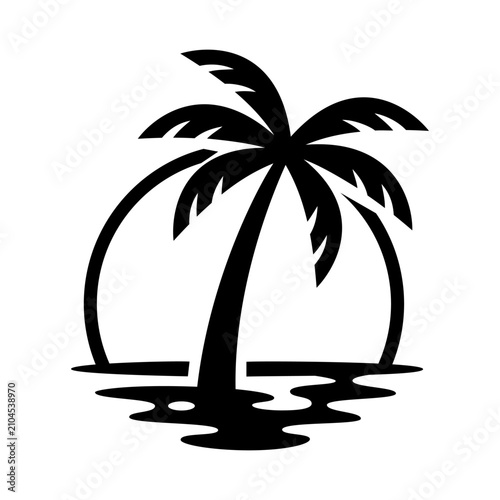 Tropical Palm Trees Sunset Island Silhouette Vector
