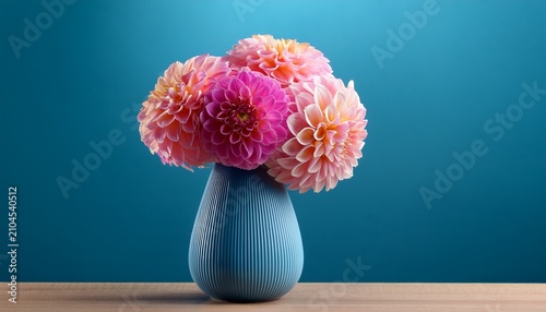 beautiful dahlia flowers in blue vase
