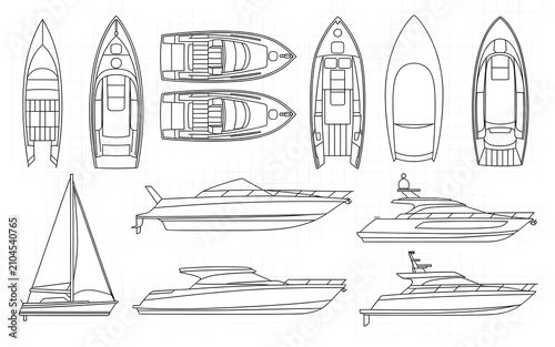 Boat and Yacht Outline Elements Set