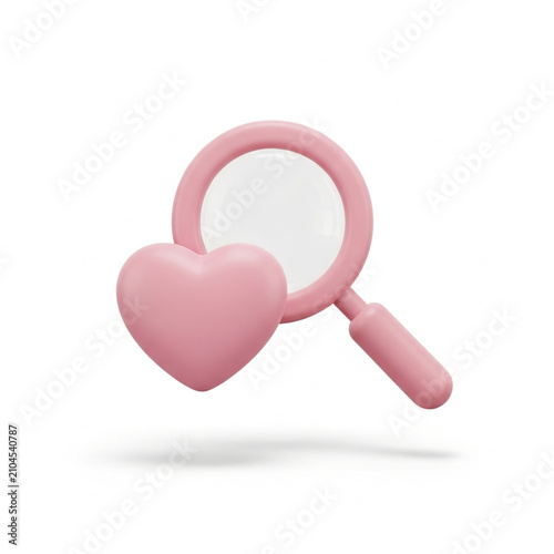 Pink heart and magnifying glass illustration