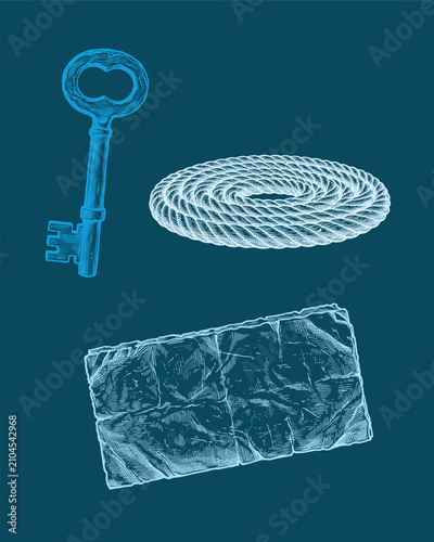 Принти на полотні frontier miscellany and essential small goods sisal cord, old newspaper and heav