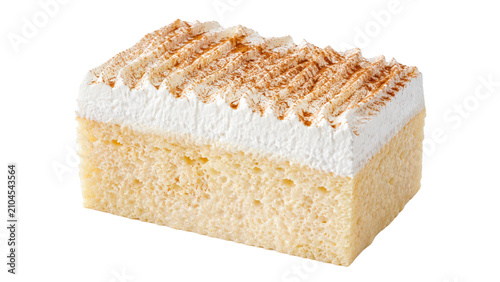 Tres Leches Cake Slice with Cream and Cinnamon
