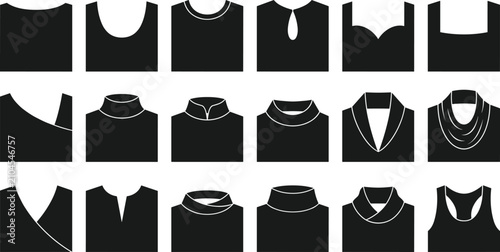 Bild auf Leinwand Fashion Neckline Styles Black Silhouette Vector Collection for Clothing and Appa