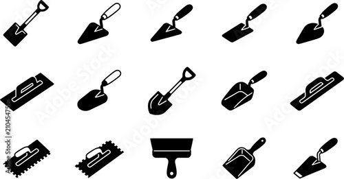 Construction trowels and masonry tools set for building maintenance