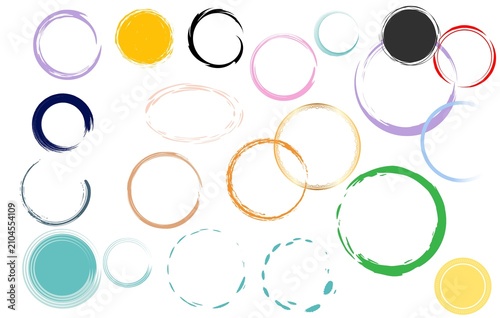 Colorful Hand Painted Watercolor Circle Frames and Ring Elements Isolated on White Background