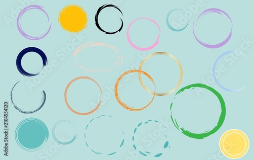 Colorful Hand Painted Watercolor Circle Frames and Ring Elements Isolated on Soft Pastel Background