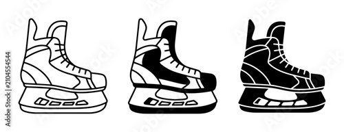 Ice Hockey Skates Collection: Black and White Line Art Icons, Silhouette Vector Graphics for Sports and Recreation
