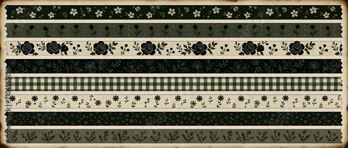 Dark Gothic Forest Green And Black Floral Washi Tape Set
