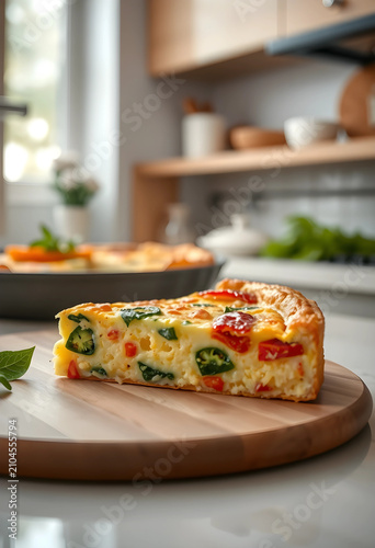Slice of vegetable quiche w...
