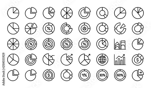Minimal Pie Chart Line Icon Bundle Editable Stroke Analytics Business Finance and Data Visualization Vector Symbols