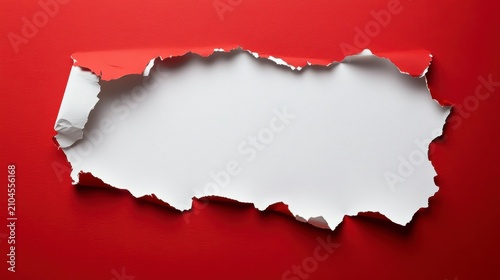 Torn red paper revealing white space.
