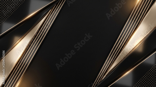 Luxurious geometric design featuring metallic gold and textured black elements creating a sophisticated abstract backdrop for premium branding and corporate presentations.
