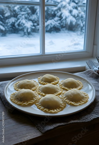 Uncooked homemade ravioli o...
