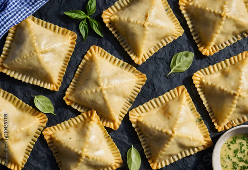 Savory square pastries with...