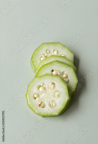 Fresh green okra slices wit...