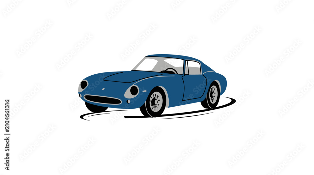 Obraz premium Classic Blue Vintage Sports Car Vector Illustration Isolated on White