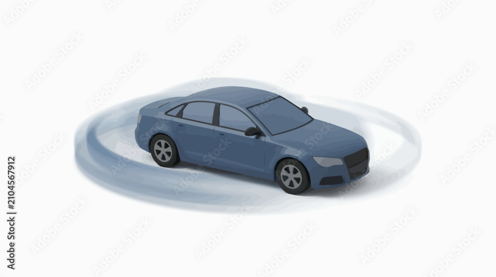 Fototapeta premium Blue Sedan Car Rotating in a Circular Motion, Representing Movement and Dynamics