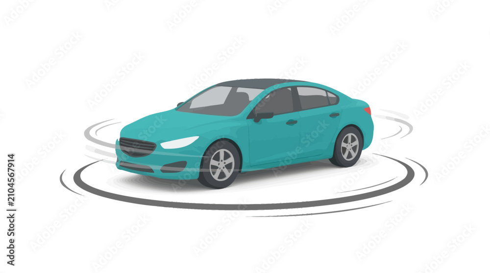 Fototapeta premium Modern Turquoise Smart Car Illustration Featuring Autonomous Driving Sensor and Radar Technology