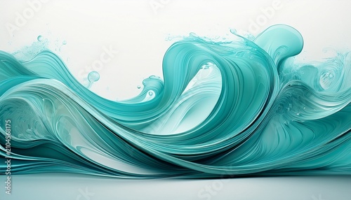 splashing turquoise waves frozen in an abstract futuristic 3d texture isolated on a white background generative ai