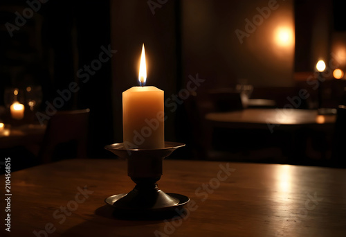 Burning candle on a wooden ...